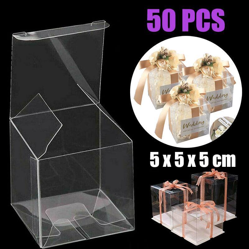 50X Clear Macaron Square Boxes Bomboniere Wedding Favour Gift Packaging 5X5X5cm - 50PCS
