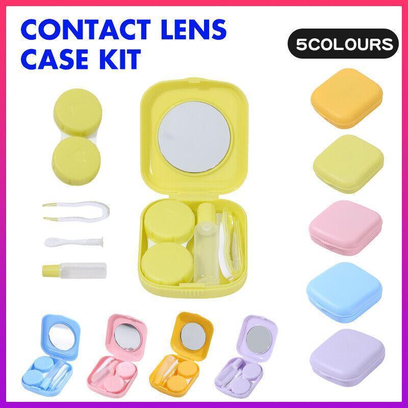 Pocket Plastic Mini Contact Lens Case Kit Outdoor Travel Holder Mirror Container - Blue