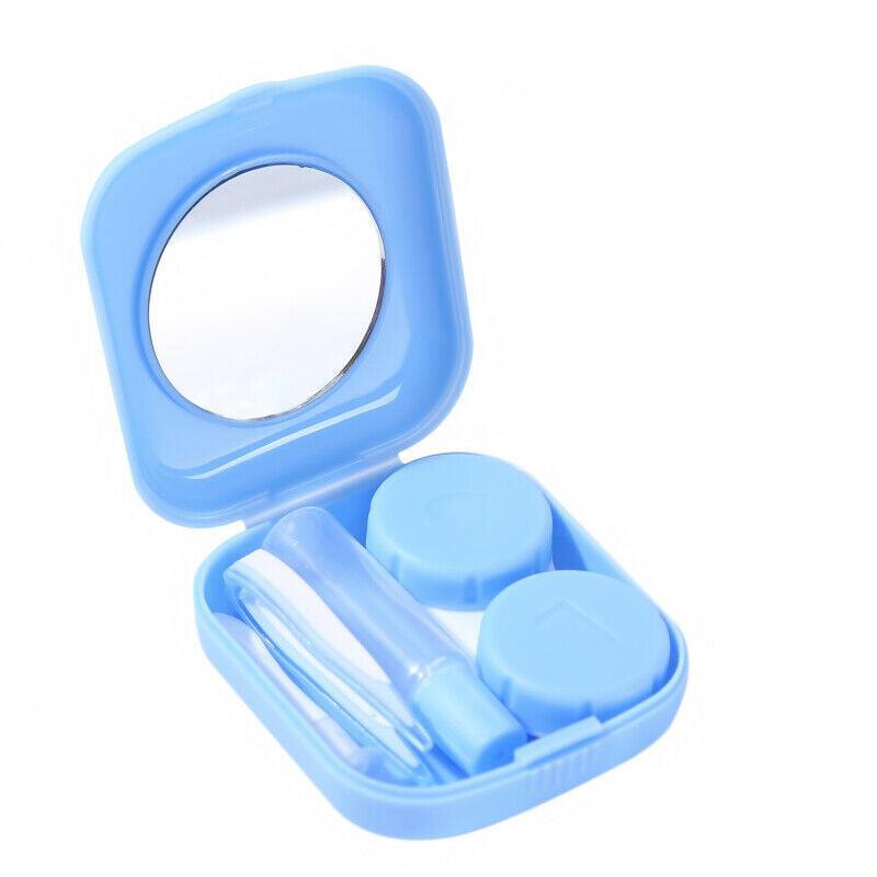 Pocket Plastic Mini Contact Lens Case Kit Outdoor Travel Holder Mirror Container - Blue