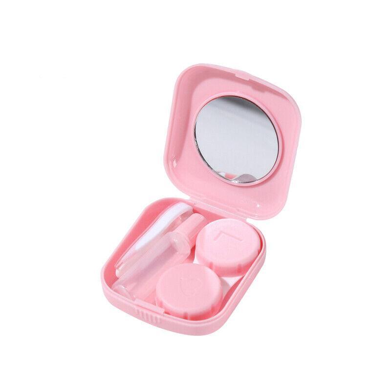 Pocket Plastic Mini Contact Lens Case Kit Outdoor Travel Holder Mirror Container - Blue