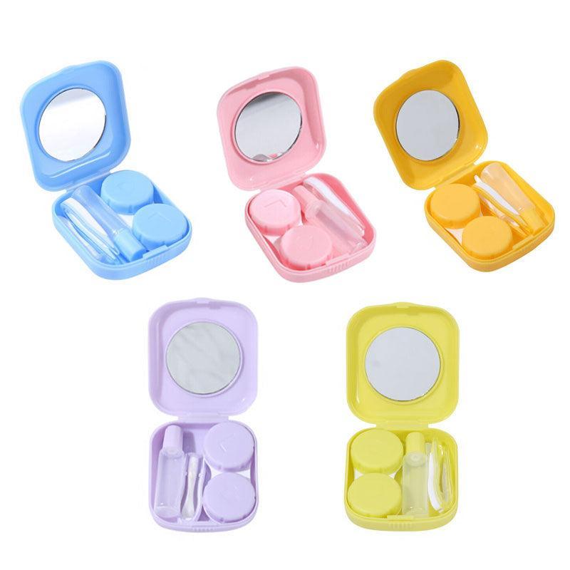 Pocket Plastic Mini Contact Lens Case Kit Outdoor Travel Holder Mirror Container - Yellow