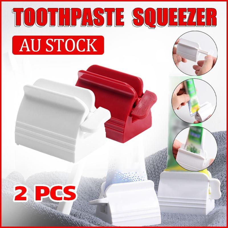 Large Bathroom Toothpaste Squeezer Tube Easy Stand Dispenser Rolling Holder Seat - Red