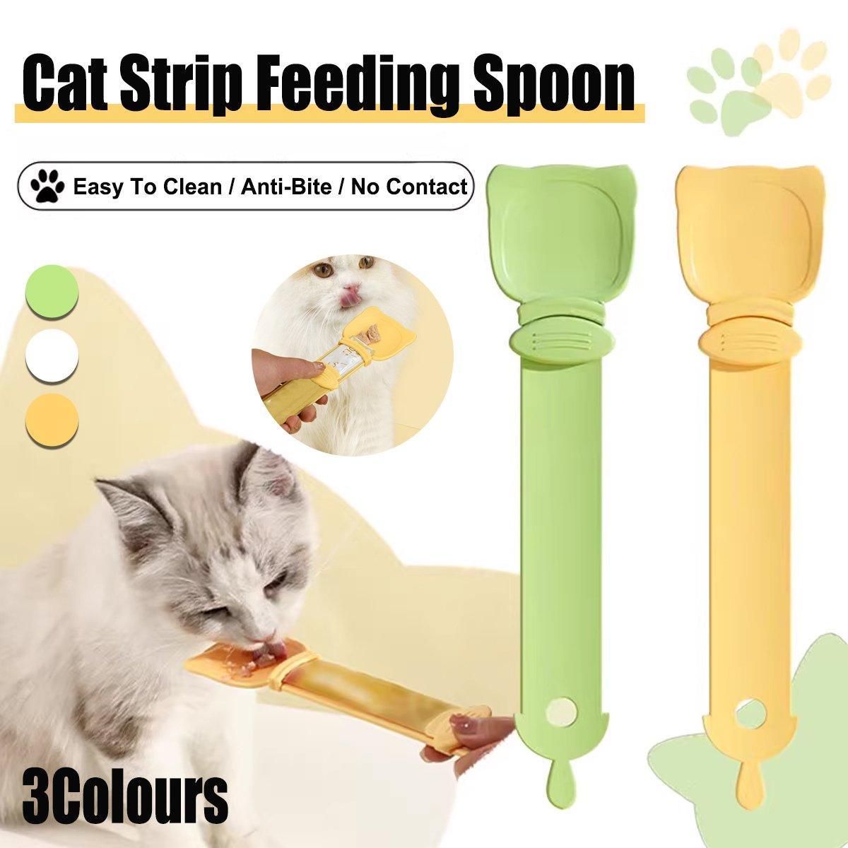 Cat Strip Scoop Squeezer Feeder Snack Spoon Easy Cat Feeding Treats - Orange