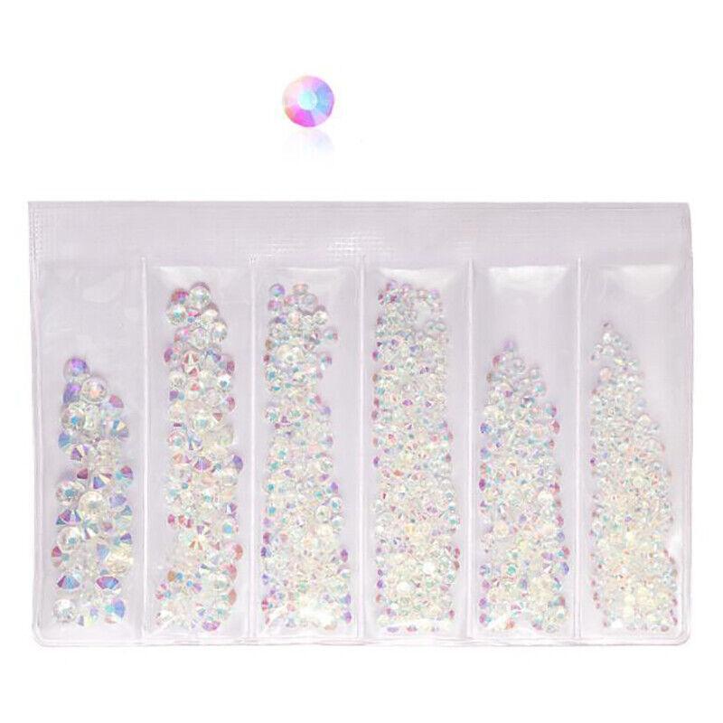 1440Pcs Glitter Rhinestones Crystal Clear Flat Bottom Glass Nail Art Nail Drill - AB