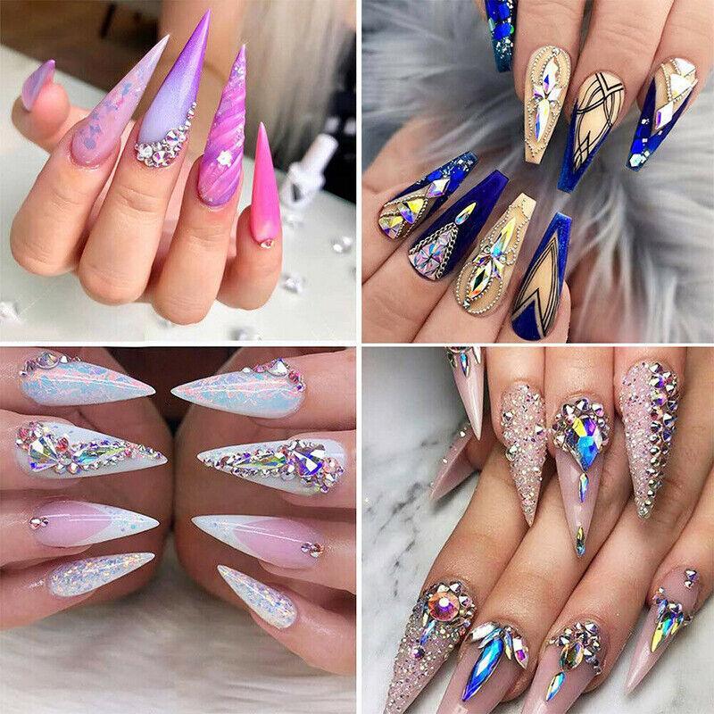 1440Pcs Glitter Rhinestones Crystal Clear Flat Bottom Glass Nail Art Nail Drill - Aurora