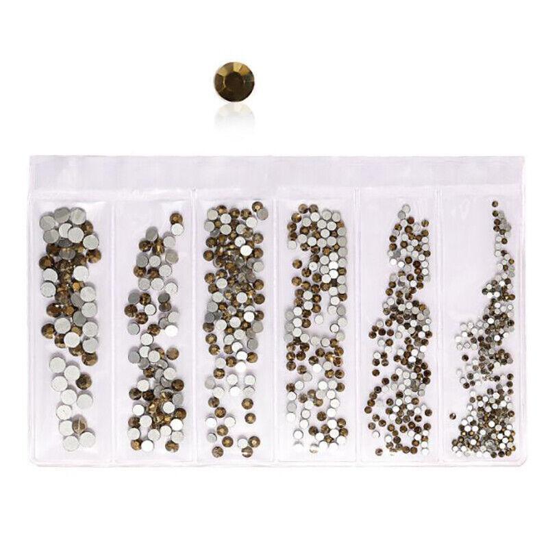 1440Pcs Glitter Rhinestones Crystal Clear Flat Bottom Glass Nail Art Nail Drill - Gold