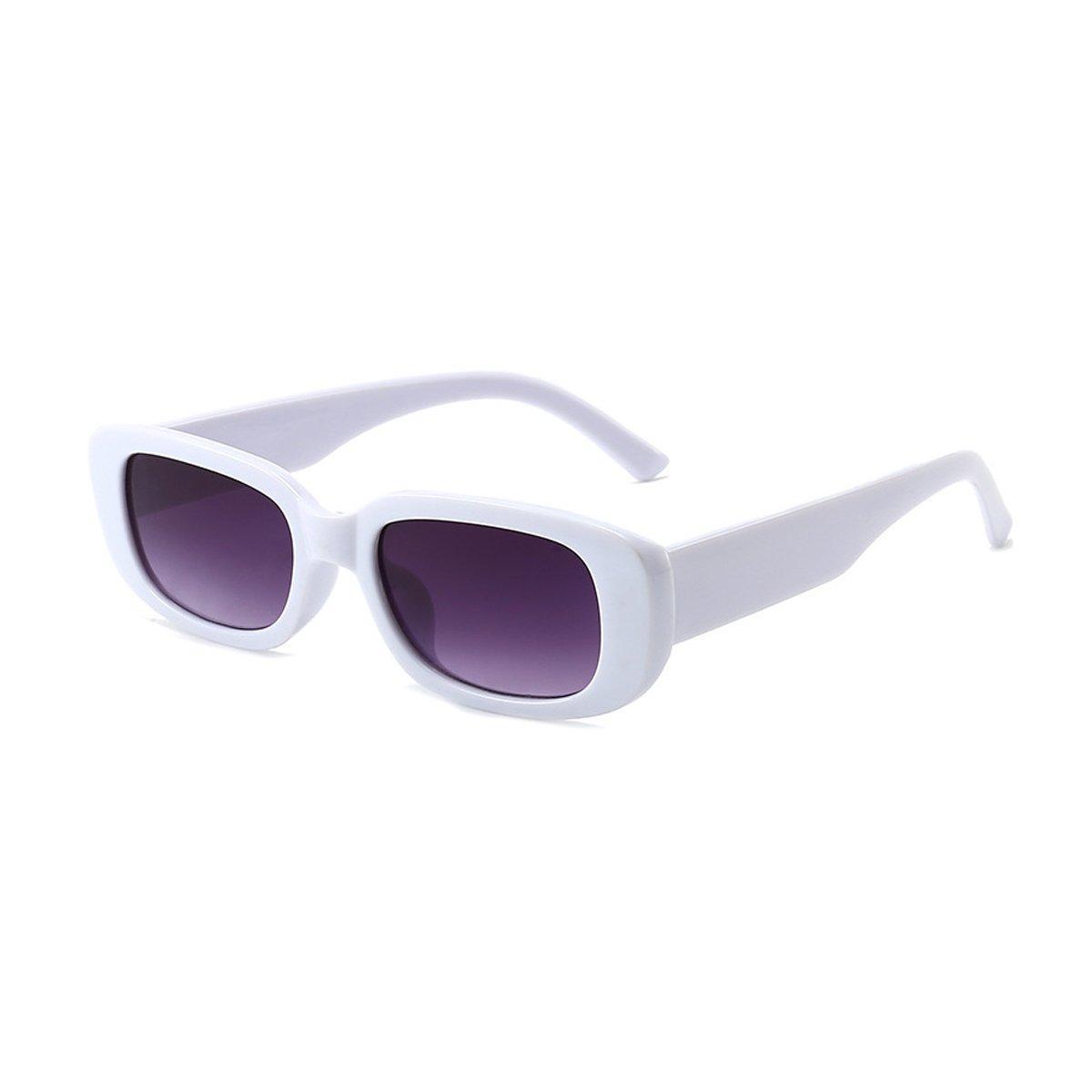 Unisex Fashion Small Frame Sunglasses Colorful Rectangle Glasses Shades Goggles - White Frame+Black Lens