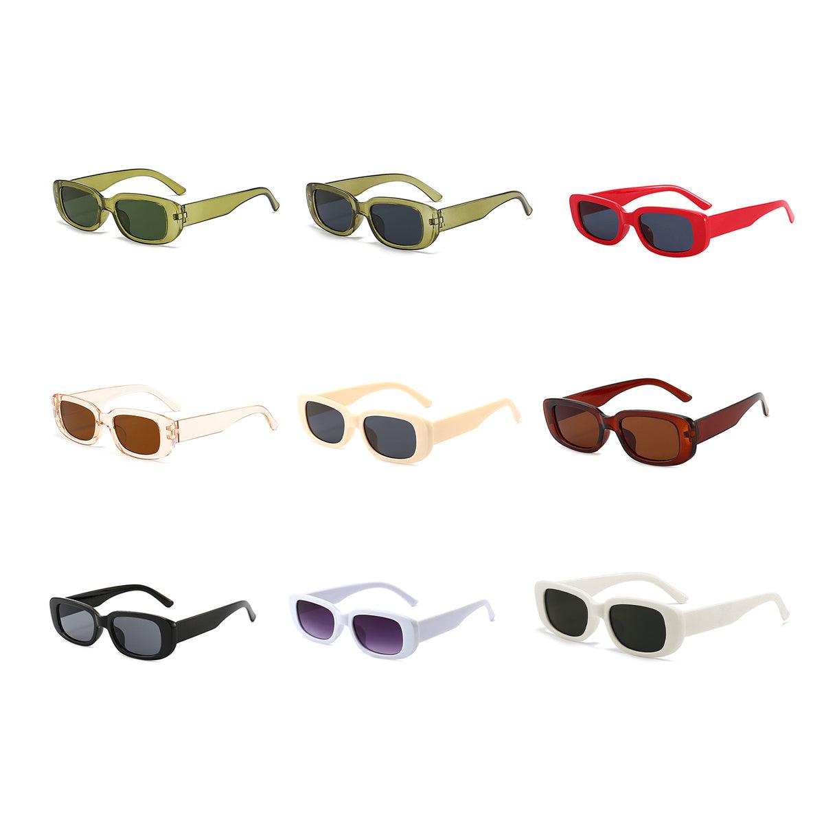 Unisex Fashion Small Frame Sunglasses Colorful Rectangle Glasses Shades Goggles - Red Frame+Grey Lens