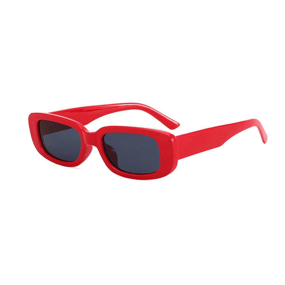 Unisex Fashion Small Frame Sunglasses Colorful Rectangle Glasses Shades Goggles - Red Frame+Grey Lens