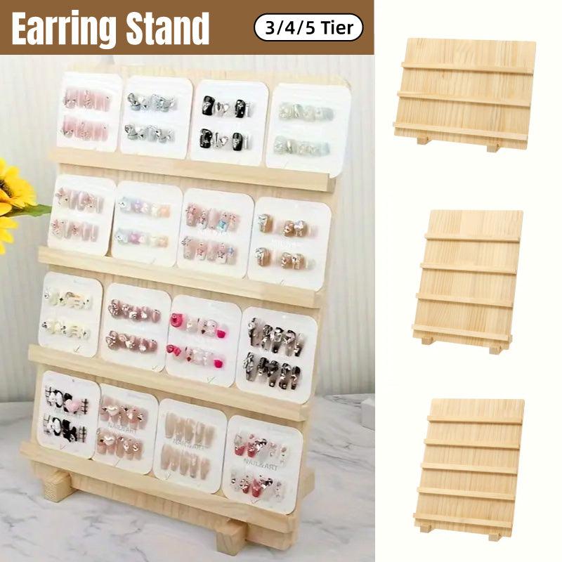Wooden Earrings Display Rack Multi Tier Jewelry Stand Organizer Earrings Holder - 4-Tier