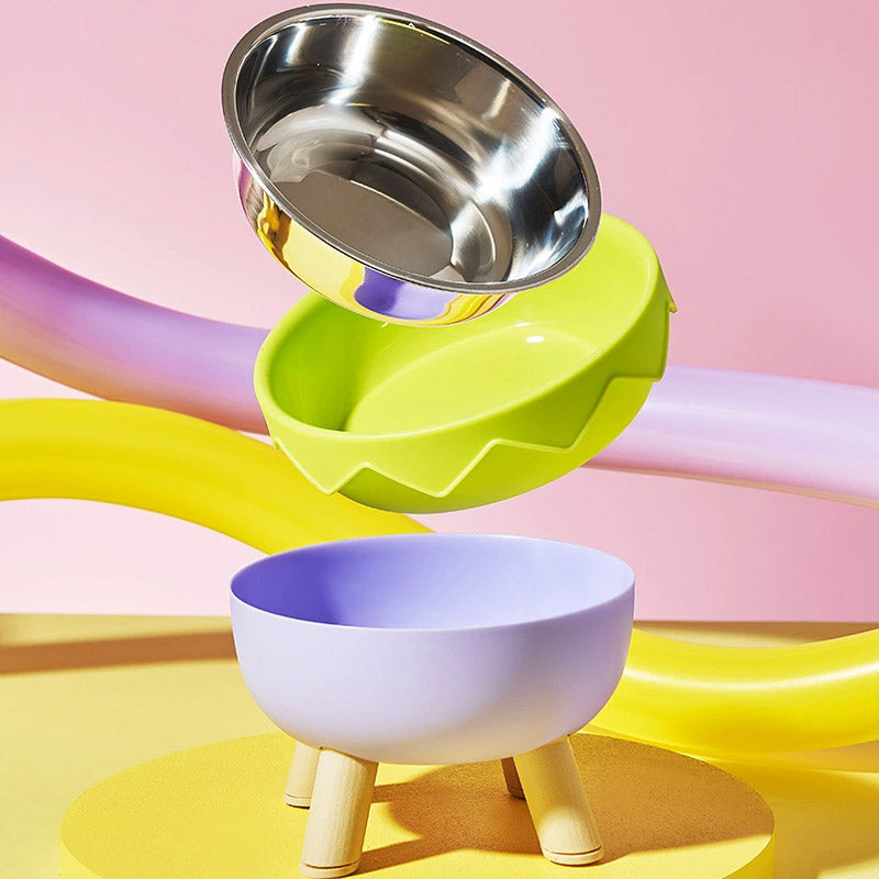 Eggshell Tall Pet Bowl Cat Dog Food Bowl Anti Slip Durable Raised Feeding Bowl - Yellow