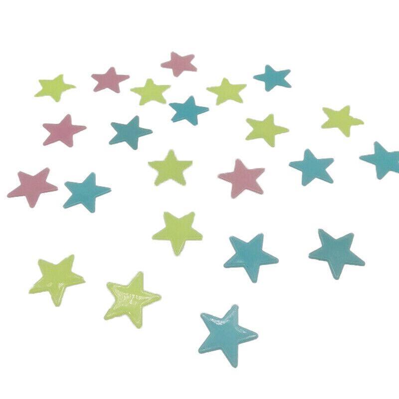 100 Pieces Glow-in-the-Dark Luminous Star Wall Stickers for Bedroom or Ceiling Decor - Multicolour