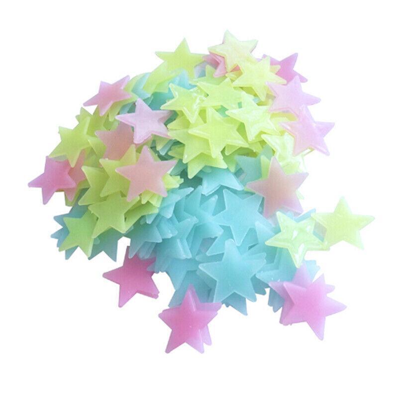 100 Pieces Glow-in-the-Dark Luminous Star Wall Stickers for Bedroom or Ceiling Decor - Pink