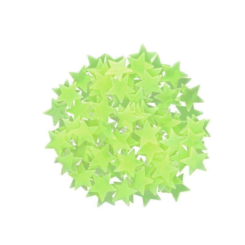 100 Pieces Glow-in-the-Dark Luminous Star Wall Stickers for Bedroom or Ceiling Decor - Yellow