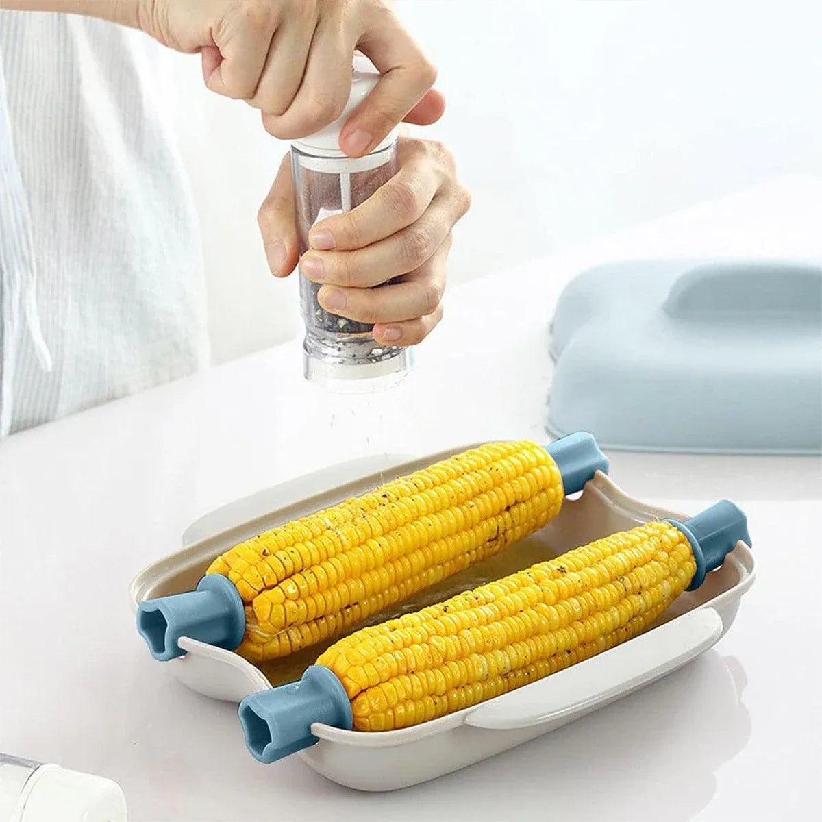 Microwave Corn Steamer Box Kitchen Cooking Tool Fast Heat Resistant Container - Blue
