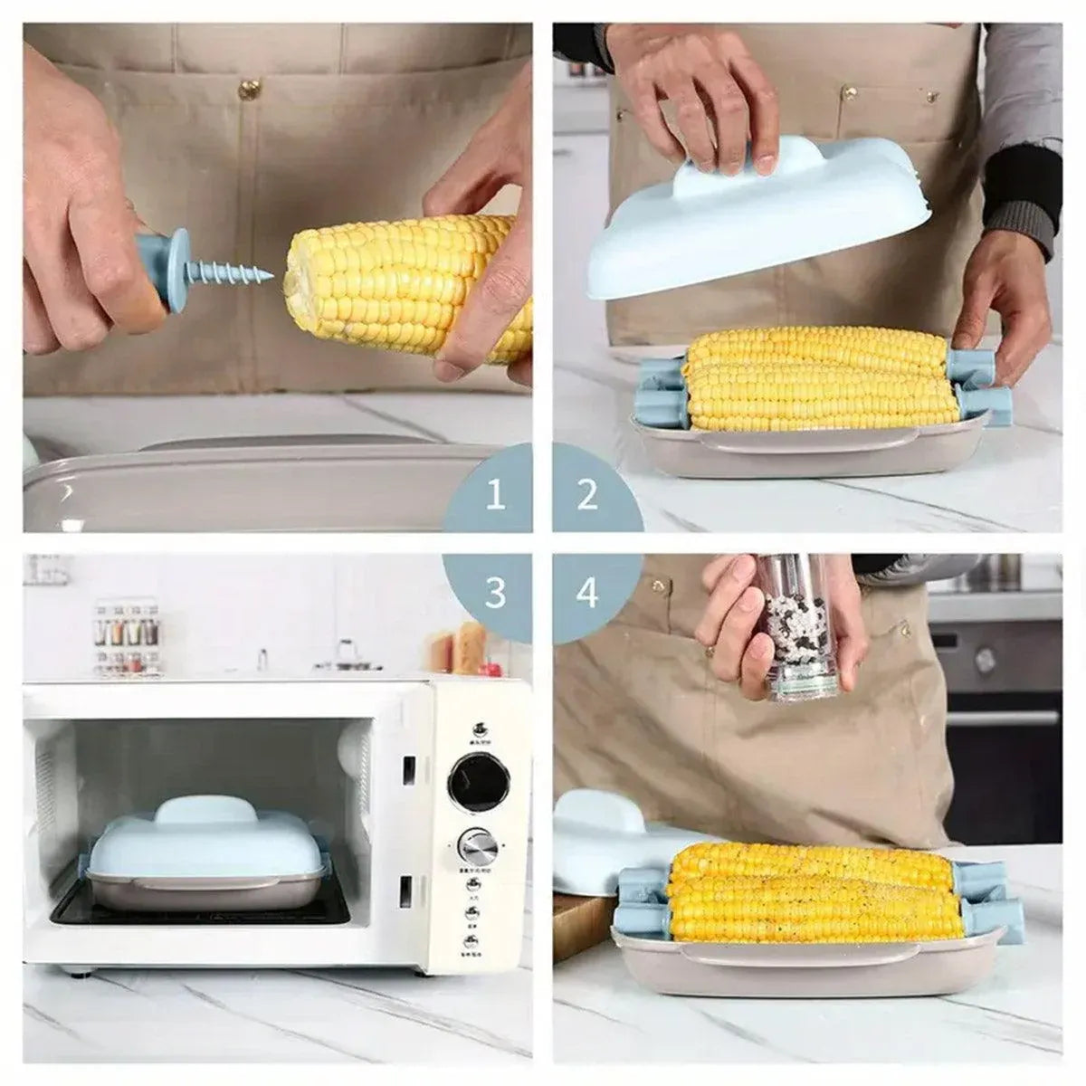 Microwave Corn Steamer Box Kitchen Cooking Tool Fast Heat Resistant Container - Blue