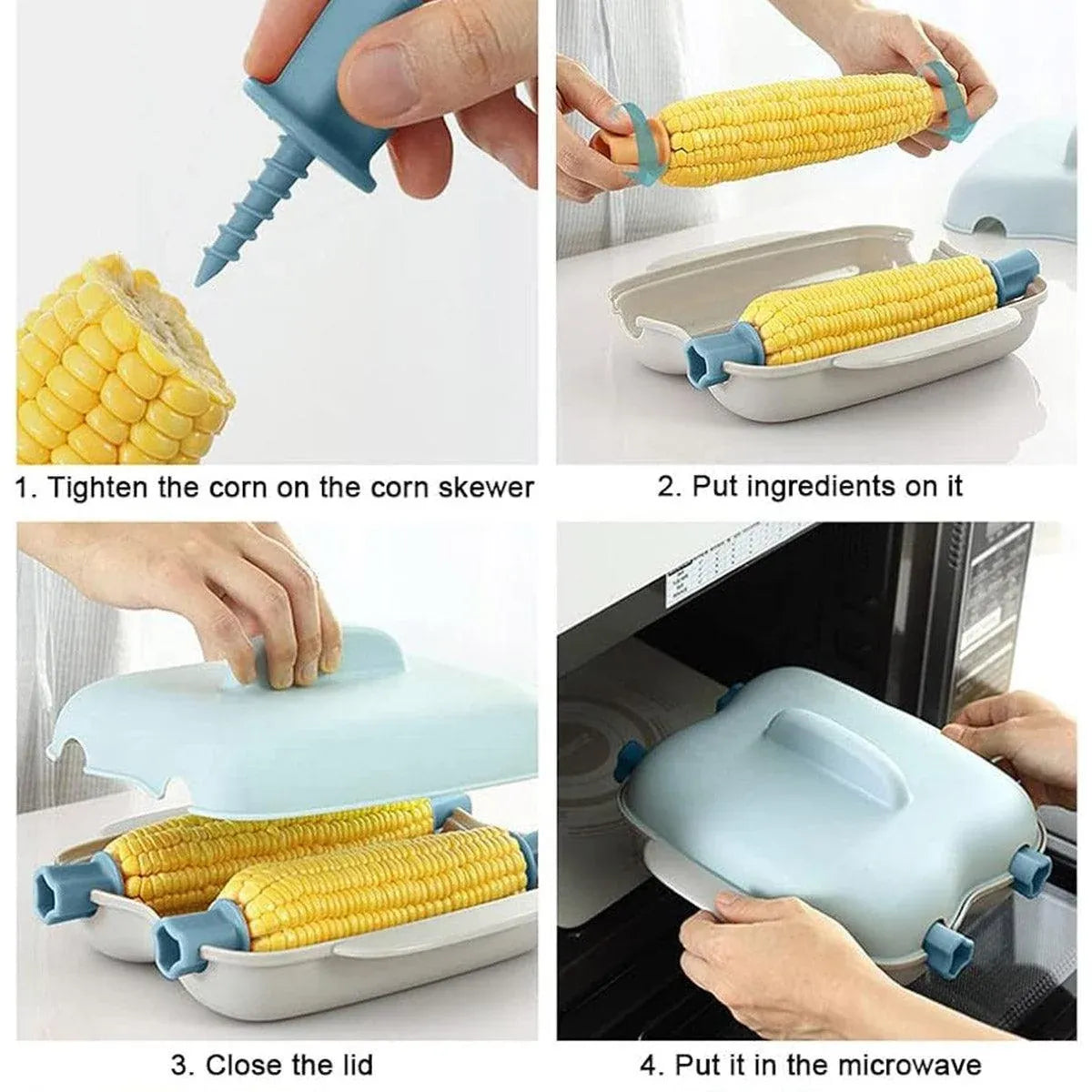 Microwave Corn Steamer Box Kitchen Cooking Tool Fast Heat Resistant Container - Blue