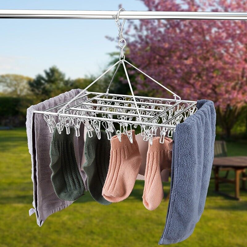 30/40/55 Pegs Stainless Steel Laundry Sock Underwear Clothes Dryer Rack Hanger - 30Pegs