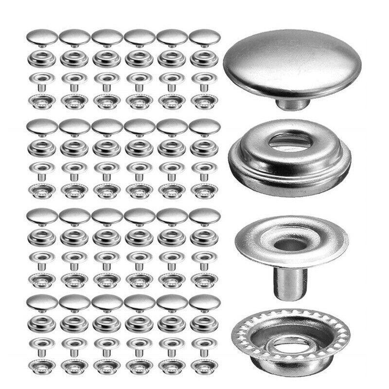 120PCS 15mm Stainless Steel Snap Fasteners Press Studs Cap Button Boat
