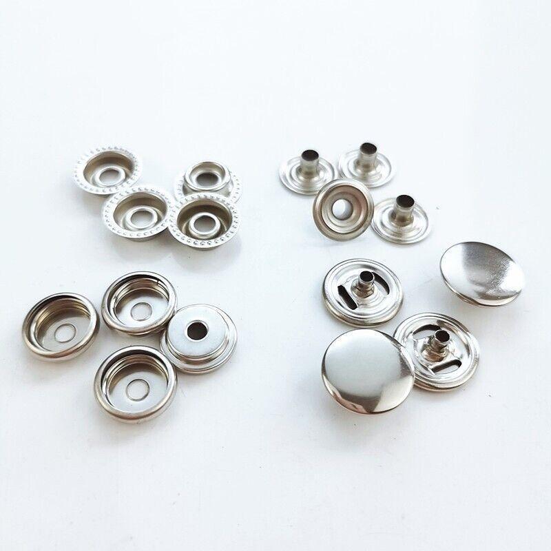120PCS 15mm Stainless Steel Snap Fasteners Press Studs Cap Button Boat
