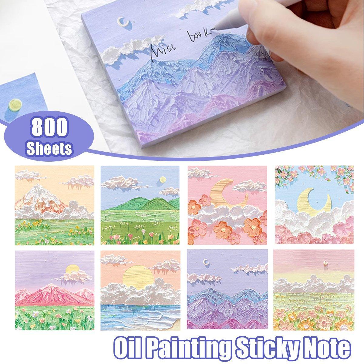 800 Sheets Colorful Oil Painting Sticky Notes Memo Pads Self-Adhesive Notes - 4#