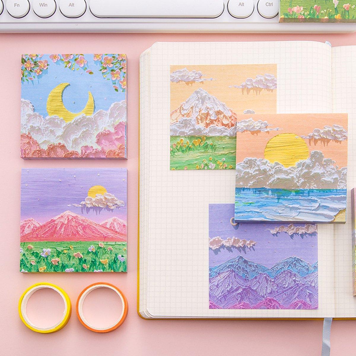 800 Sheets Colorful Oil Painting Sticky Notes Memo Pads Self-Adhesive Notes - 5#