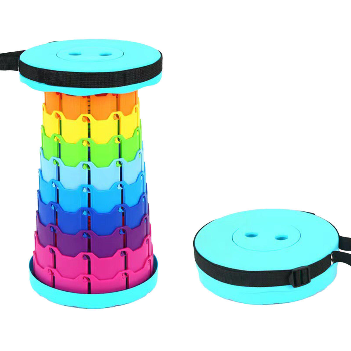 Rainbow Telescopic Folding Stool Thickened Travel Outdoor Seat for Camping - Turquoise