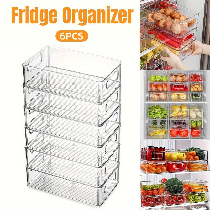 6pcs Transparent Fridge Organizer Storage Box for Kitchen and Food Organization