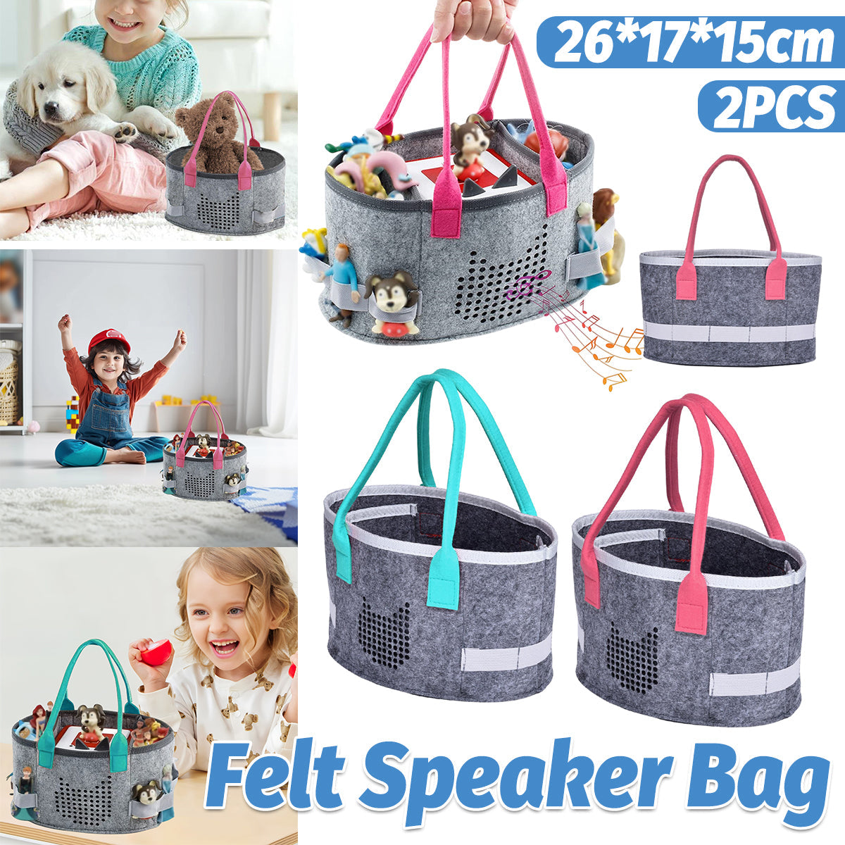 2pcs Doll Storage Organization Bag Felt Handbag Kids Toy Organizer Storage