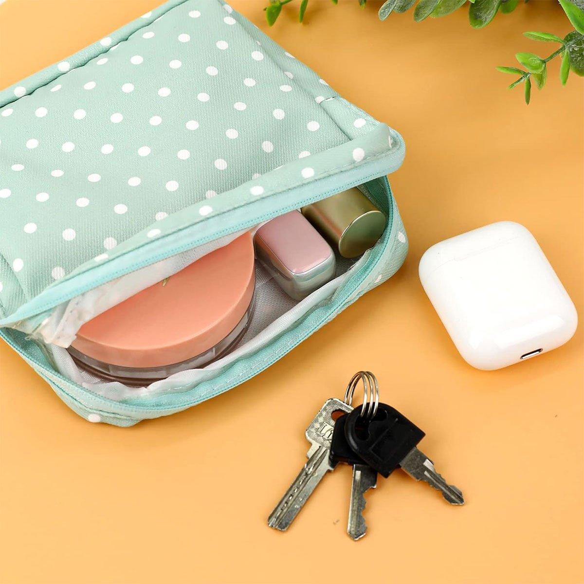 3PCS Cotton Sanitary Napkin Storage Bag Pink Leaves Cactus Dots Portable Pouch