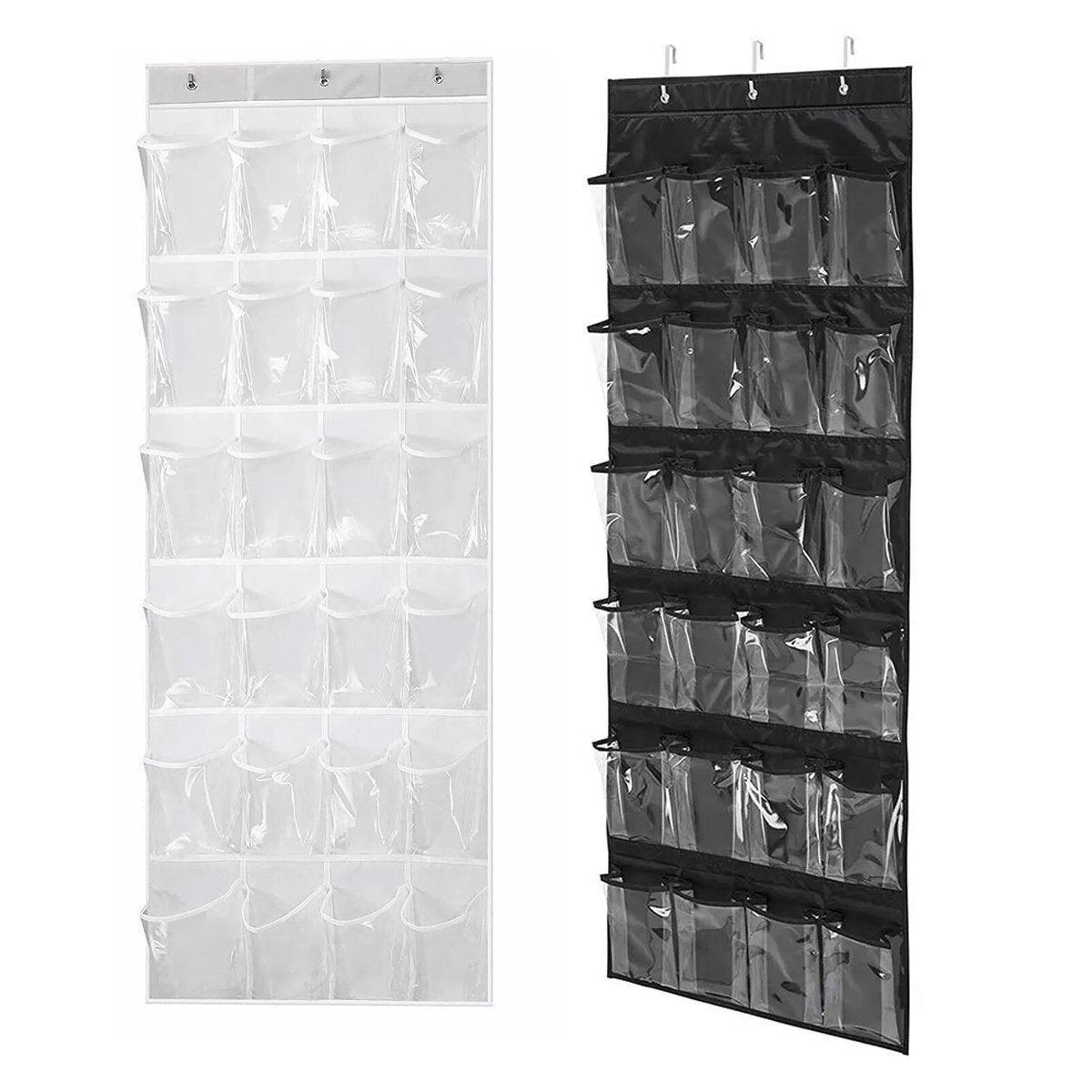 24 Pocket Shoe Organiser Bag Over Door Holder Hanging Shelf Storage Rack Hooks - White