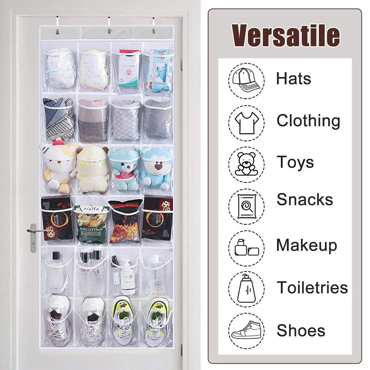 24 Pocket Shoe Organiser Bag Over Door Holder Hanging Shelf Storage Rack Hooks - White