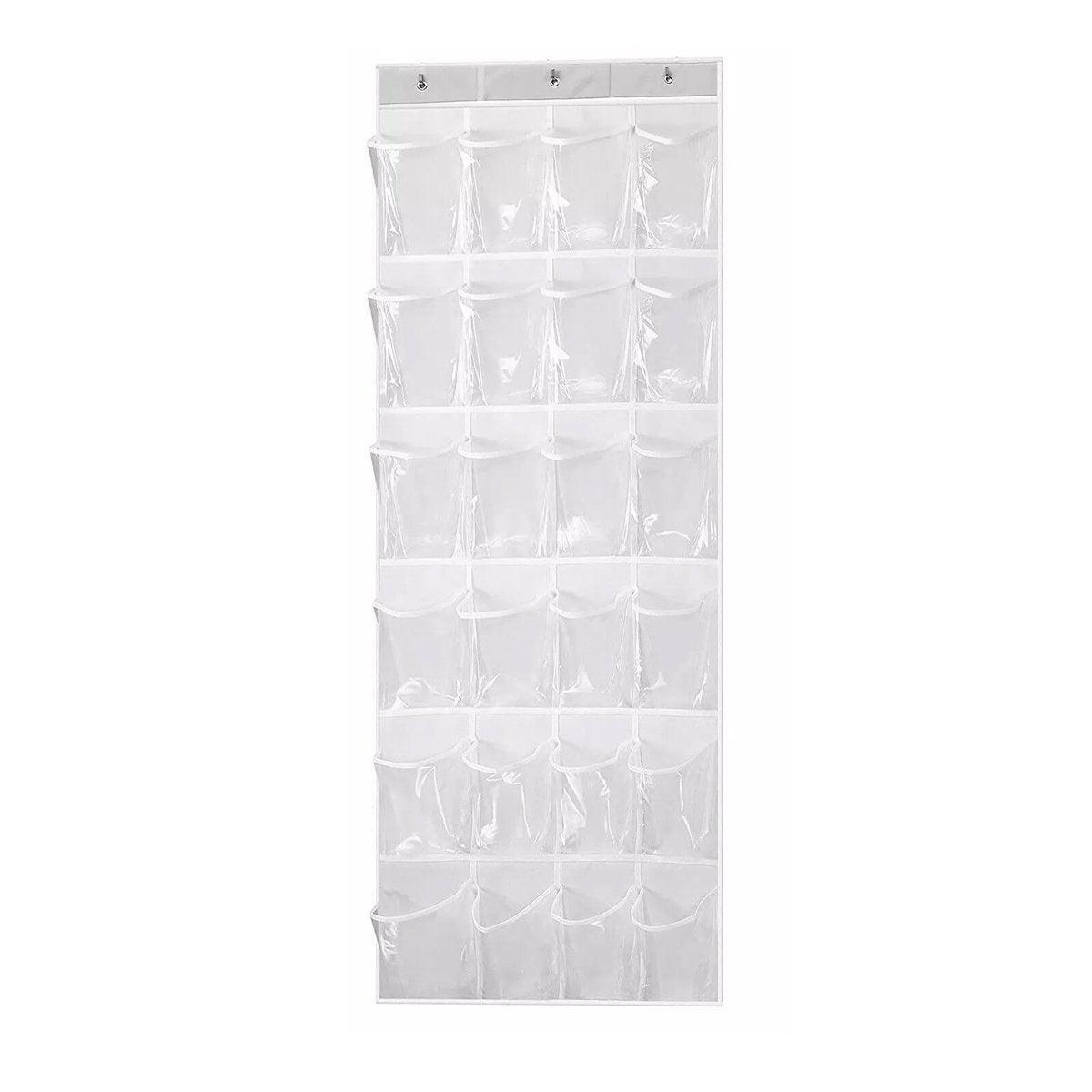 24 Pocket Shoe Organiser Bag Over Door Holder Hanging Shelf Storage Rack Hooks - White