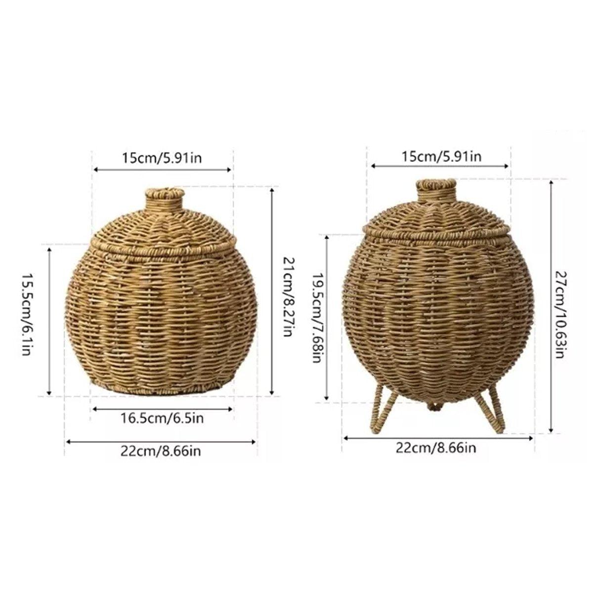 Hand Woven Storage Container with Lid Tabletop Basket Sundries Holder Organizer - Without?Legs