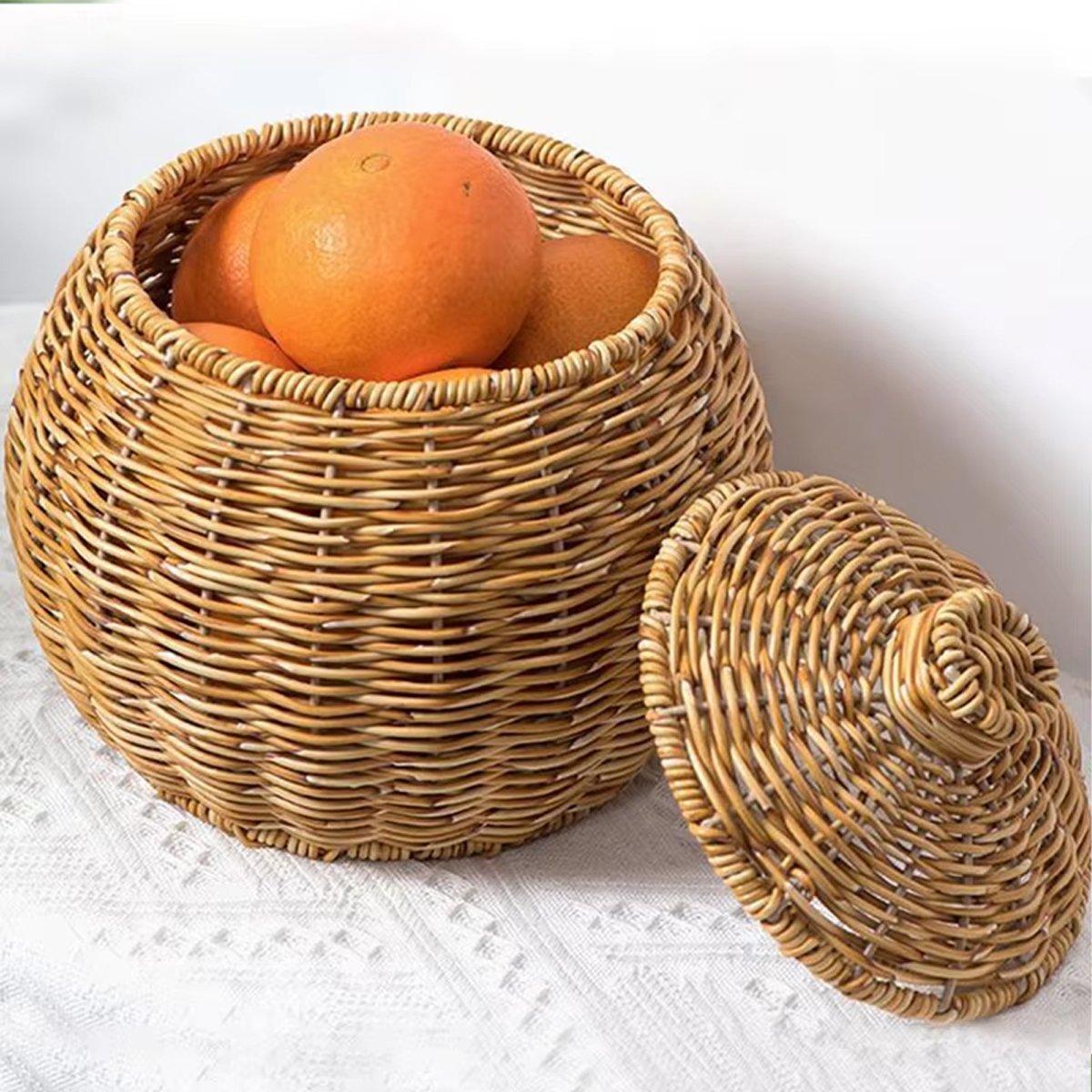 Hand Woven Storage Container with Lid Tabletop Basket Sundries Holder Organizer - Without?Legs