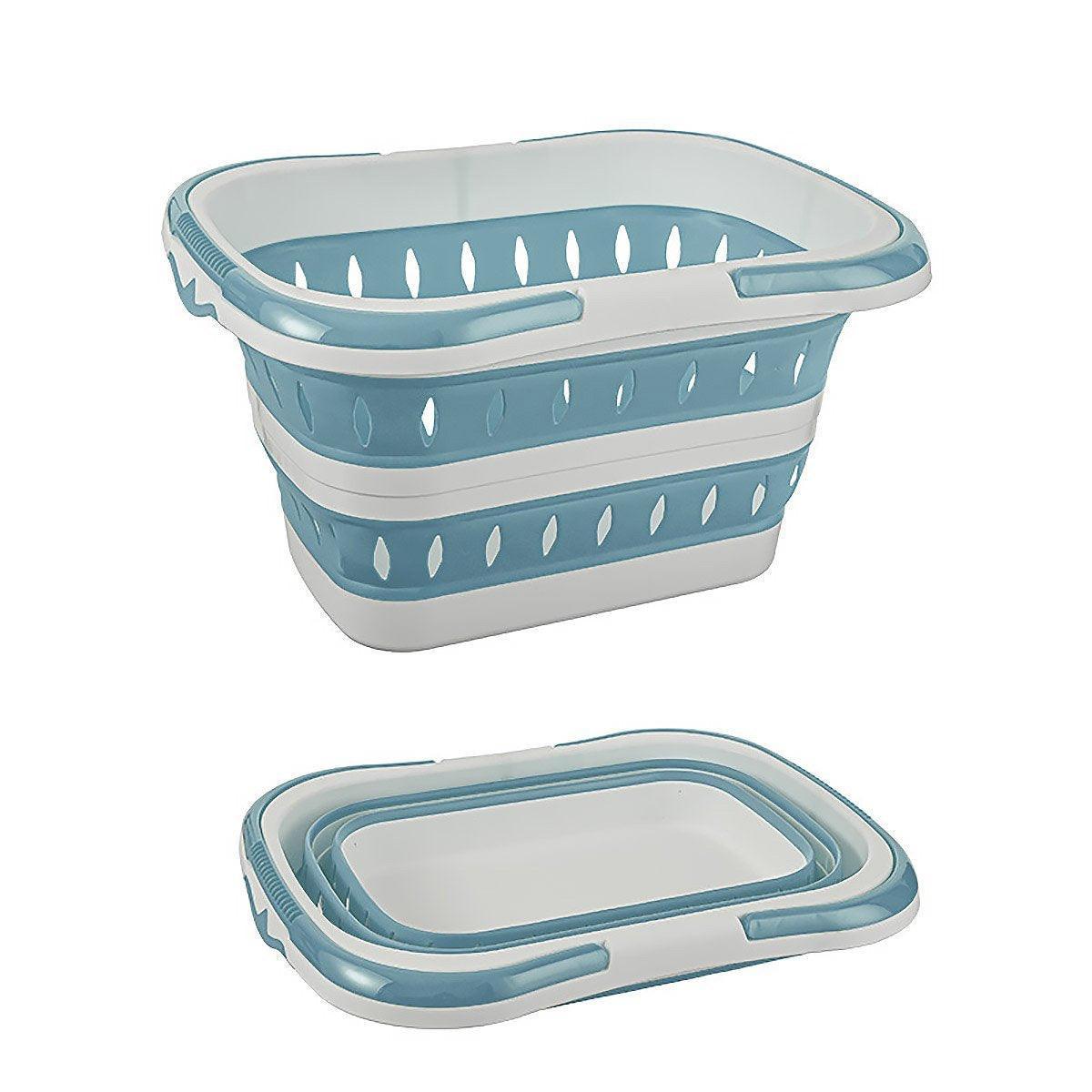 Large Folding Laundry Basket Plastic Dirty Clothes Hamper Blue Bathroom Storage - Blue