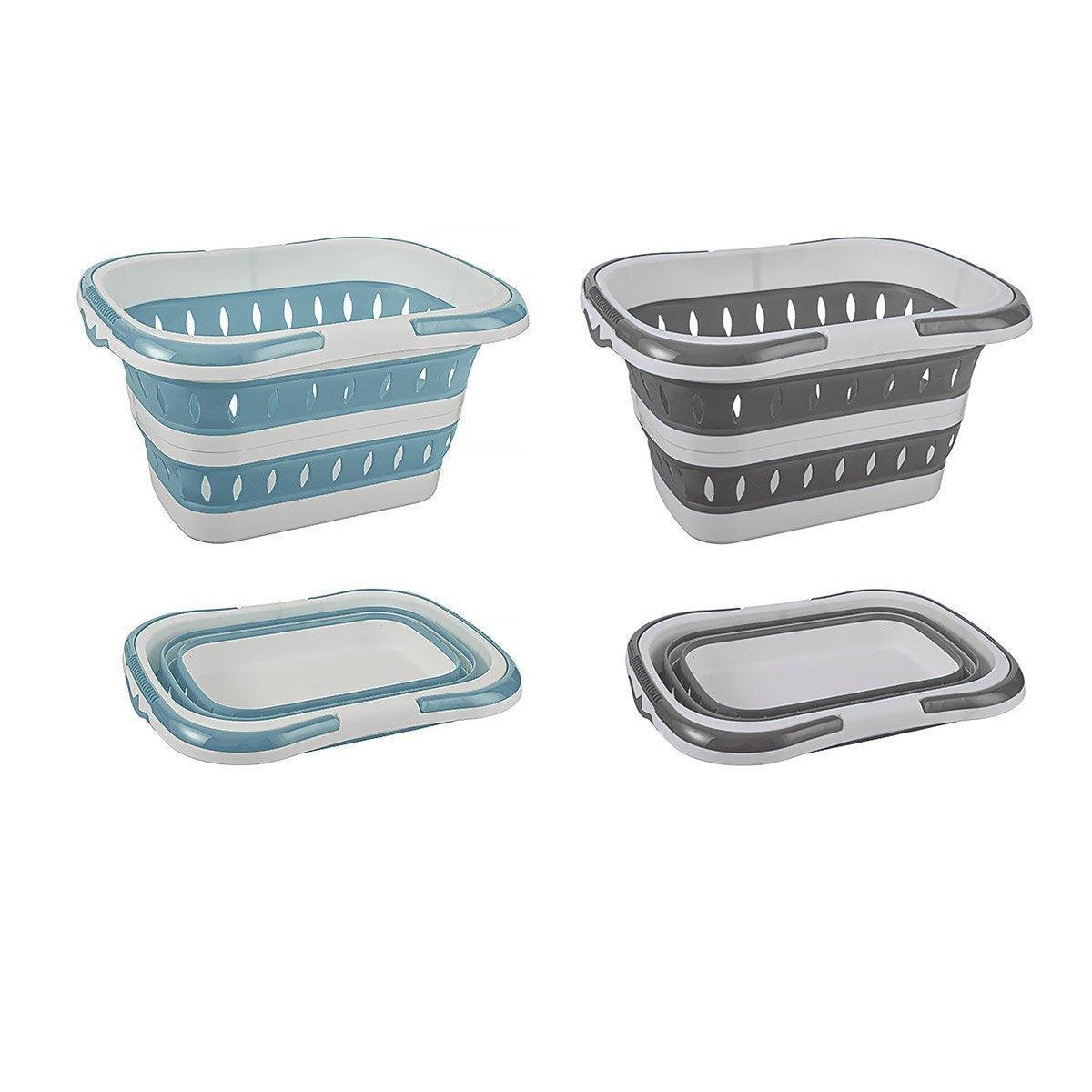 Large Folding Laundry Basket Plastic Dirty Clothes Hamper Blue Bathroom Storage - Grey