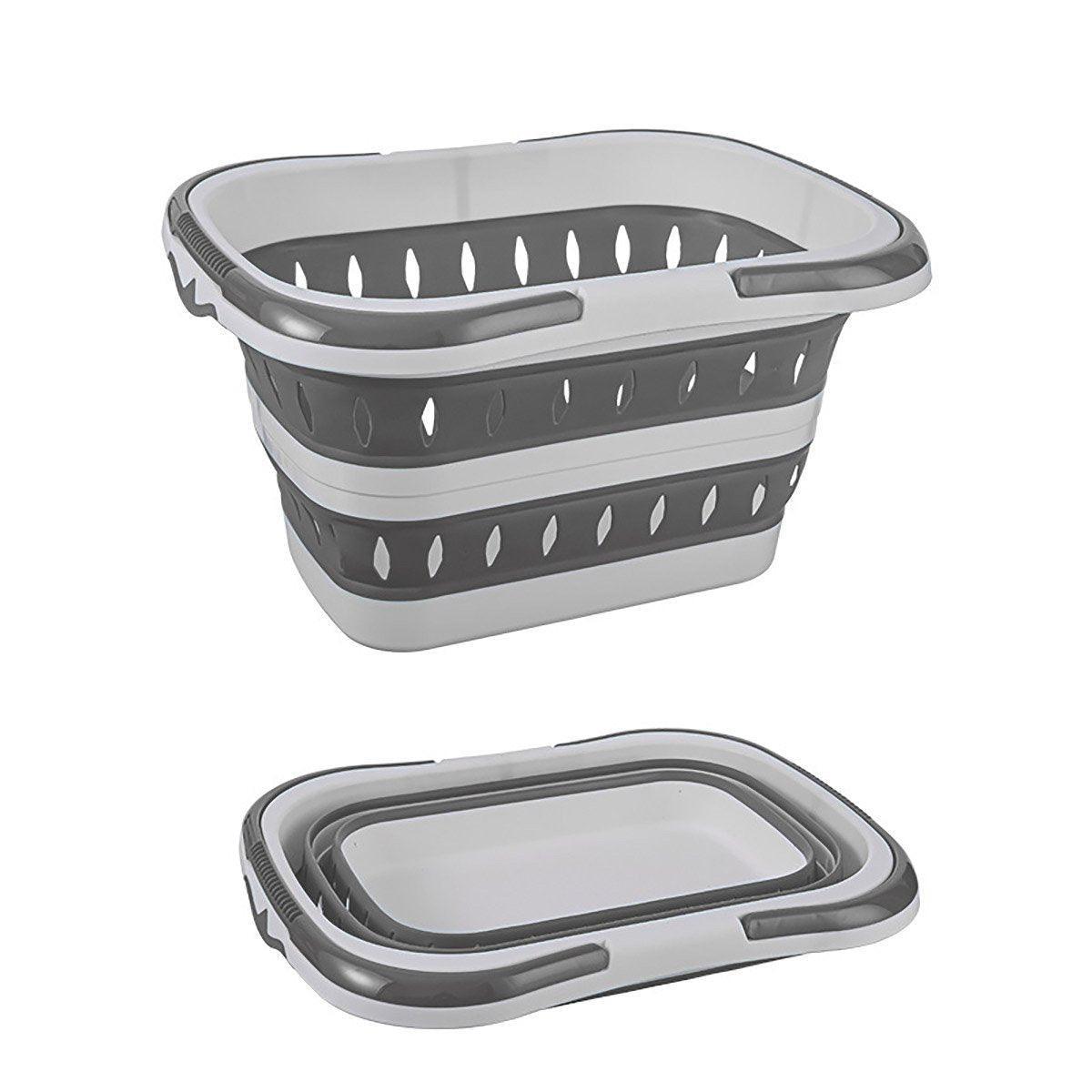 Large Folding Laundry Basket Plastic Dirty Clothes Hamper Blue Bathroom Storage - Grey