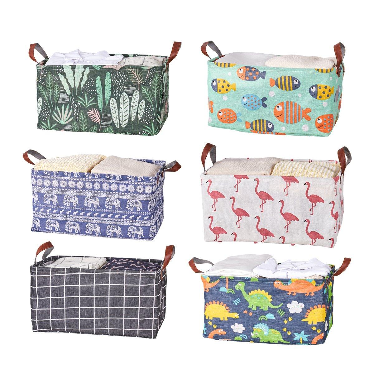 2pcs Foldable Cotton Linen Storage Baskets Home Organizer Box Office Supplies - Dinosaur