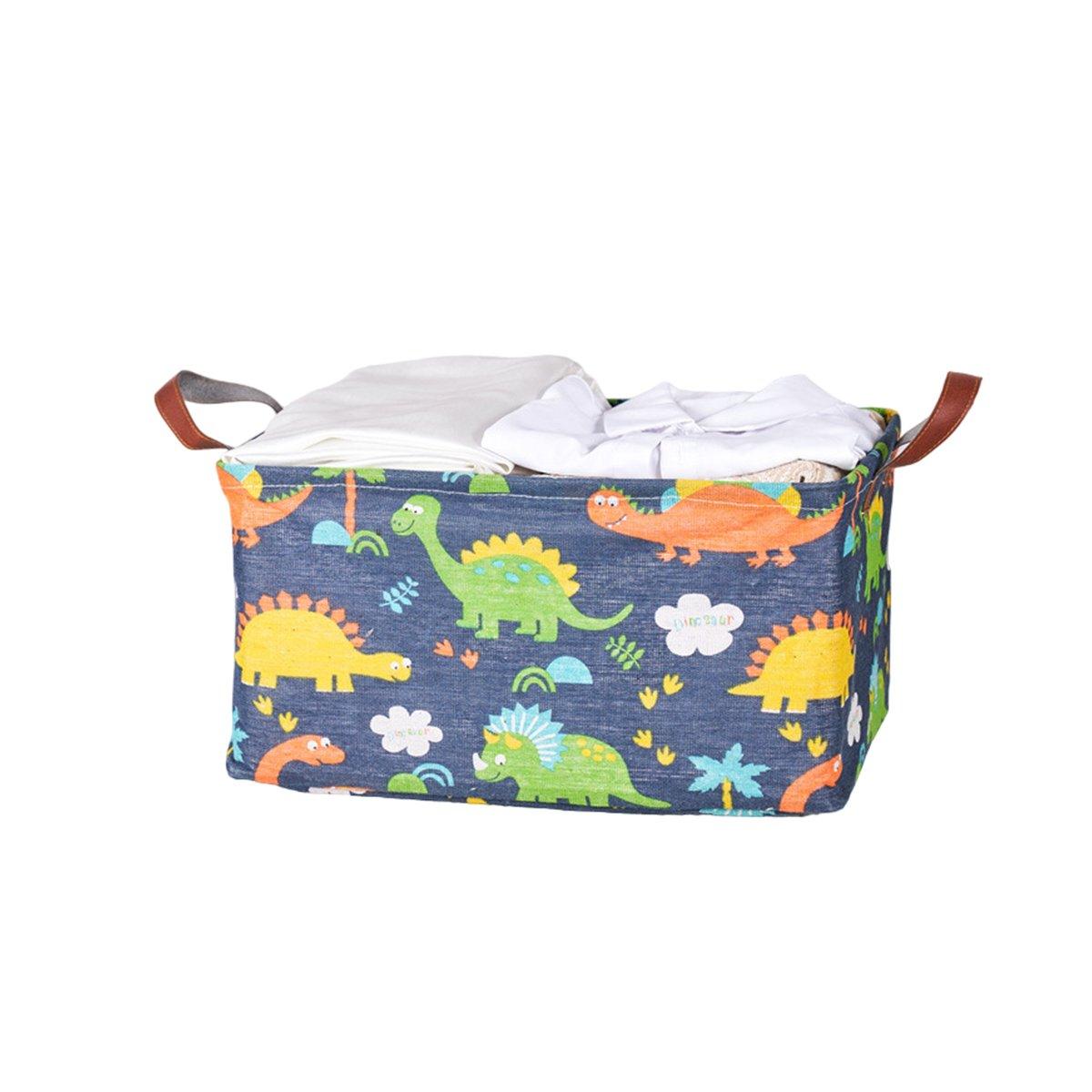 2pcs Foldable Cotton Linen Storage Baskets Home Organizer Box Office Supplies - Dinosaur