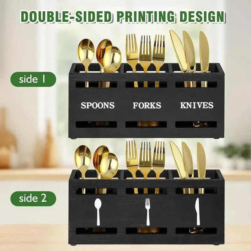 Black Three-Compartment Cutlery Organiser 25.5 x 8.7 x 11 cm - 1 Piece