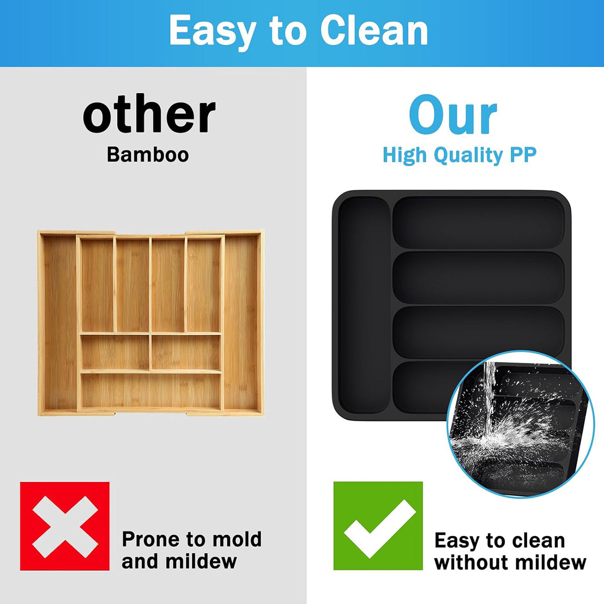 Expandable Cutlery Drawer Organizer Adjustable 6 Slot Kitchen Utensil Tray - Black