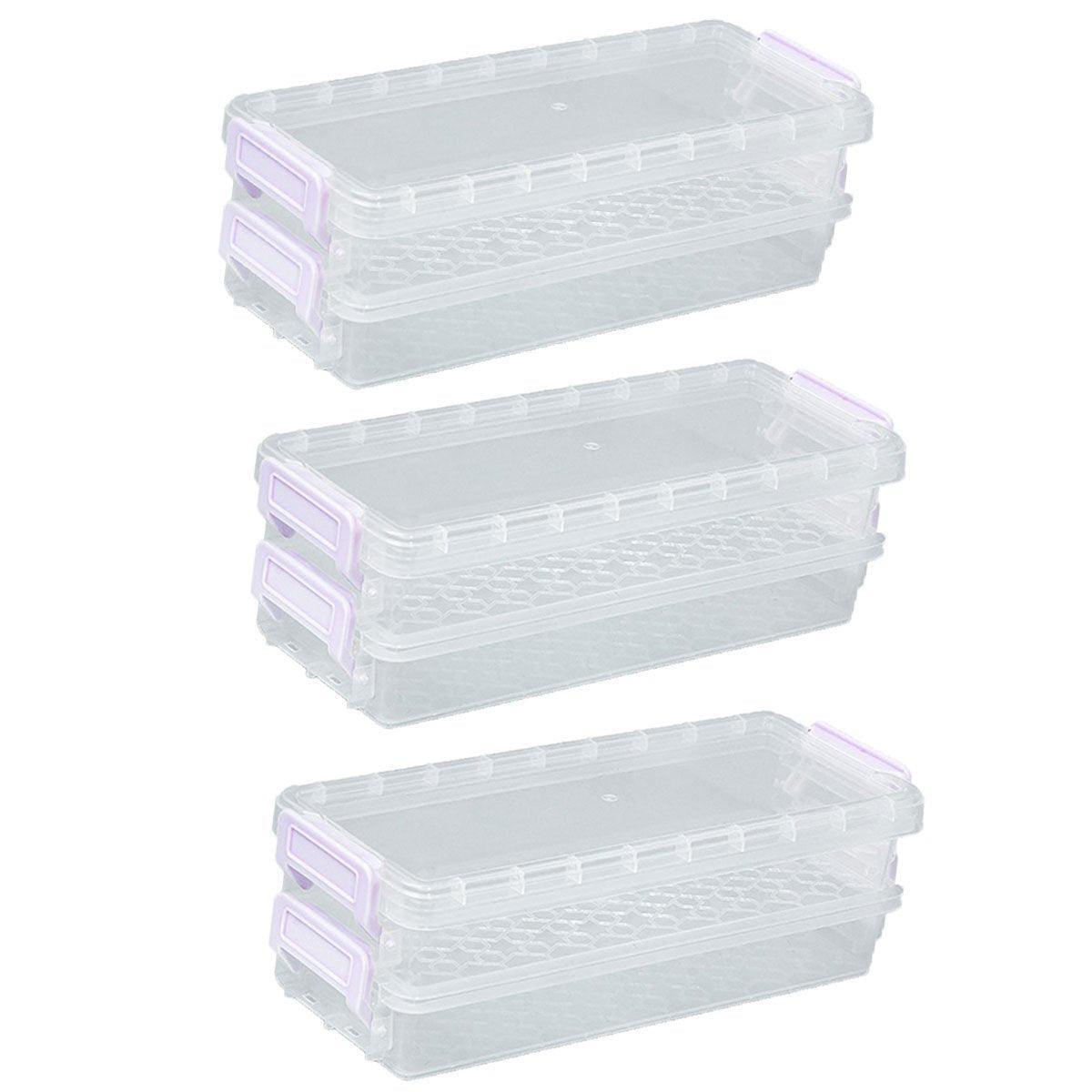 3PCS Clear Plastic Desktop Storage Box 2 Layer Holder DIY Stationery Pencil Case - Green