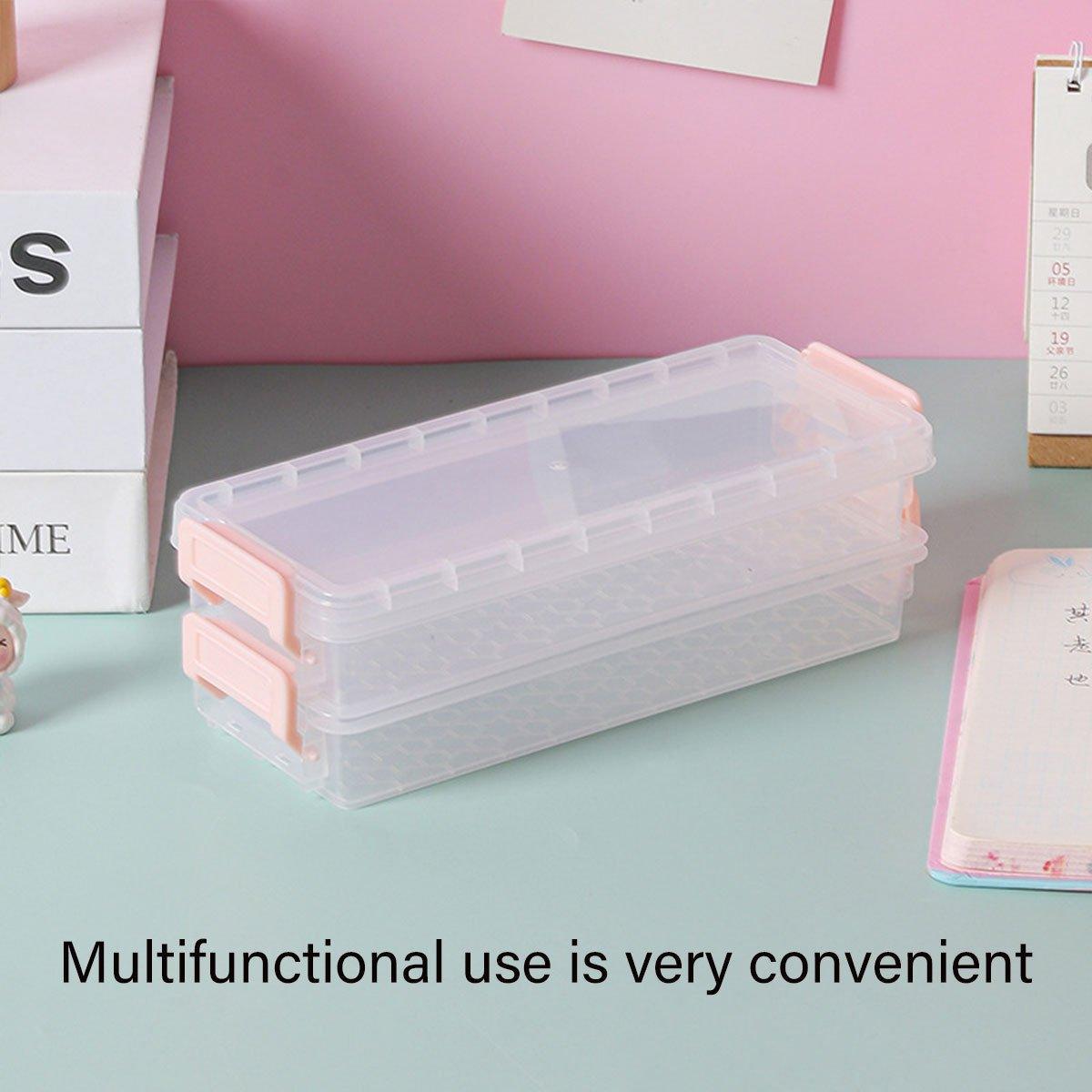 3PCS Clear Plastic Desktop Storage Box 2 Layer Holder DIY Stationery Pencil Case - Grey