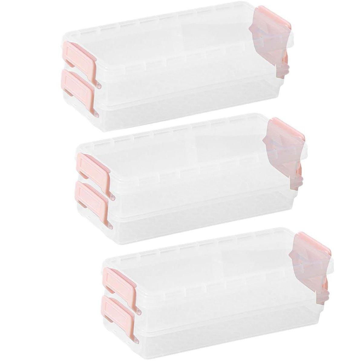 3PCS Clear Plastic Desktop Storage Box 2 Layer Holder DIY Stationery Pencil Case - Yellow