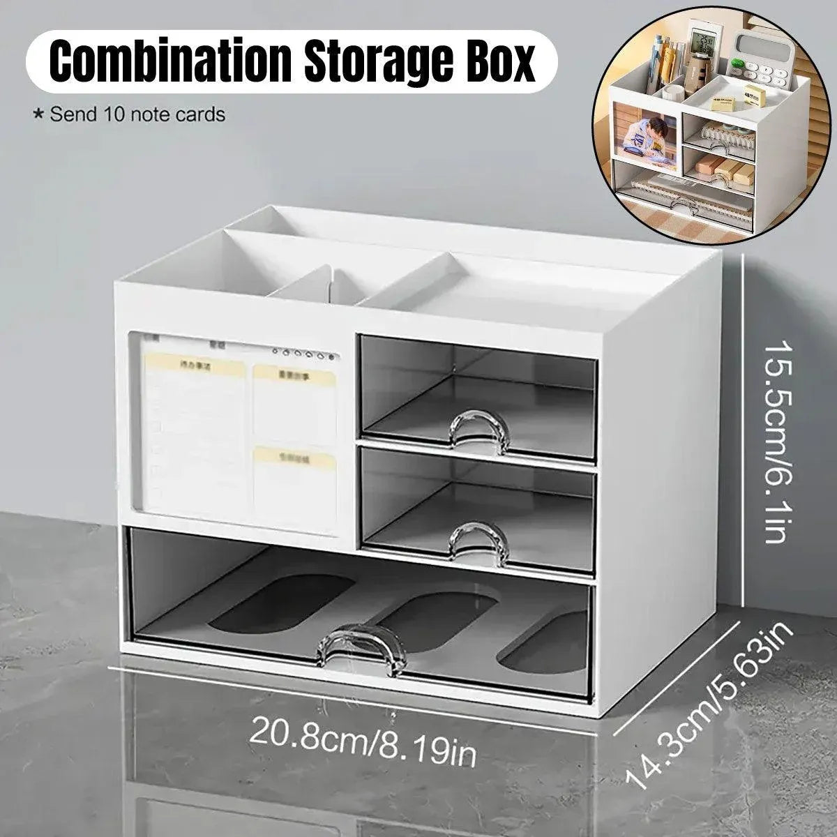 1-Piece Clear Desktop Drawer Organiser with 10 Labelling Cards
