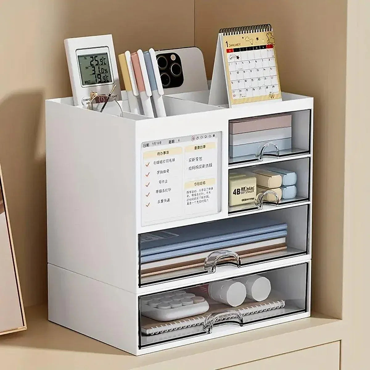 1-Piece Clear Desktop Drawer Organiser with 10 Labelling Cards