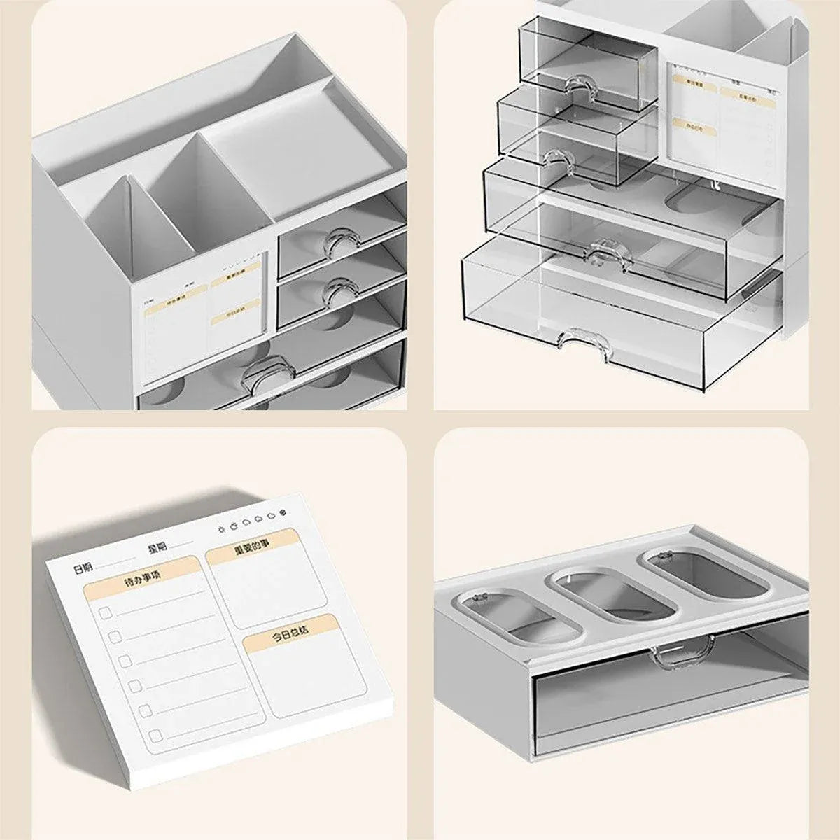 1-Piece Clear Desktop Drawer Organiser with 10 Labelling Cards