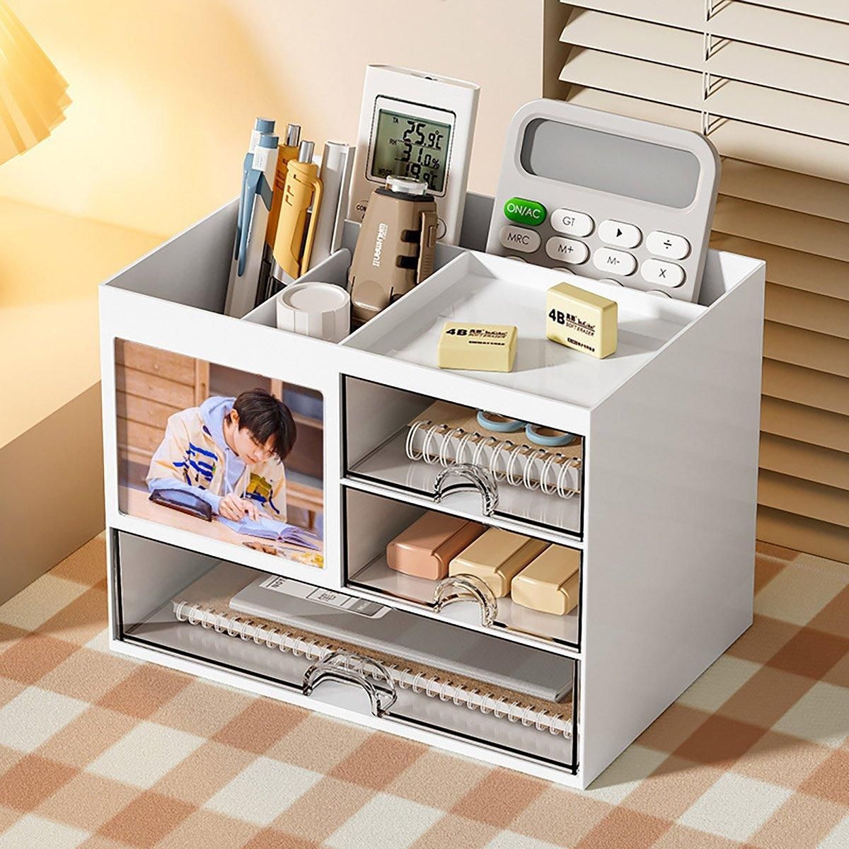 1-Piece Clear Desktop Drawer Organiser with 10 Labelling Cards