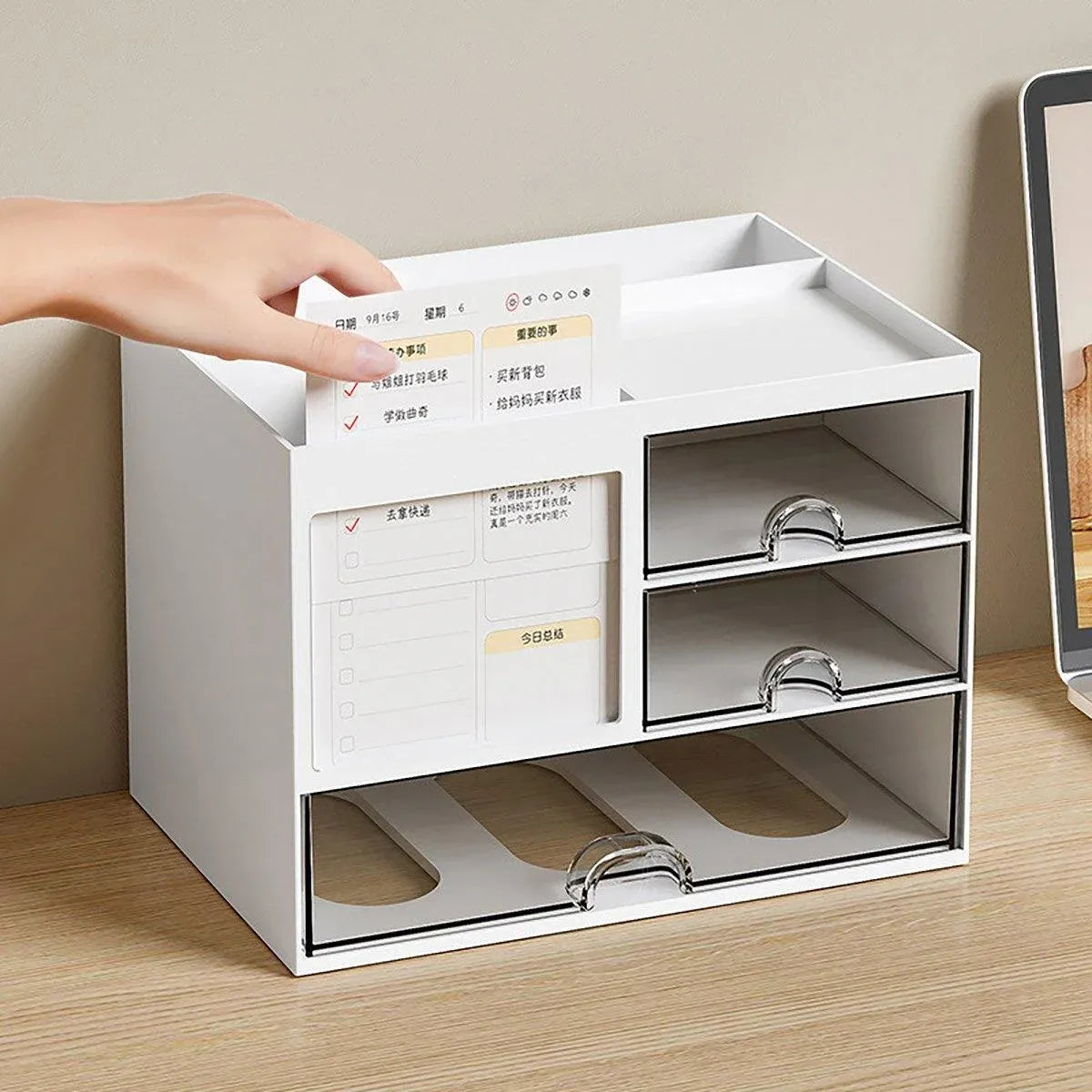 1-Piece Clear Desktop Drawer Organiser with 10 Labelling Cards